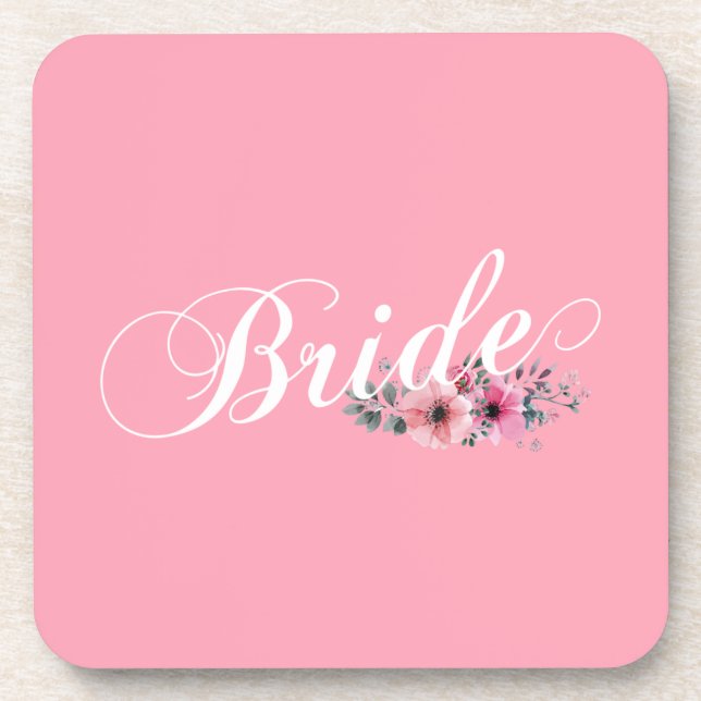 Dessous-de-verre Calligraphie florale simple de mariée | DESSOUS DE (Devant)