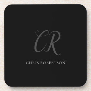 Dessous-de-verre Calligraphie Monogramme Nom Black Grey Cadeau pers