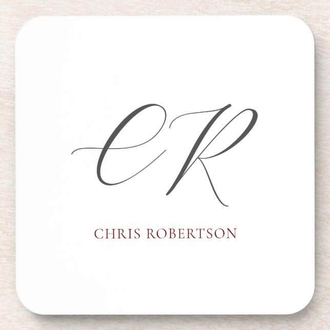 Dessous-de-verre Calligraphie Monogramme Nom Black White Cadeau per (Devant)