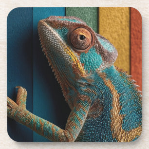 Dessous-de-verre Caméléon Coloré sur Fond Arc-en-Ciel