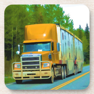 Dessous-de-verre Camion jaune de fret pour des camionneurs et des
