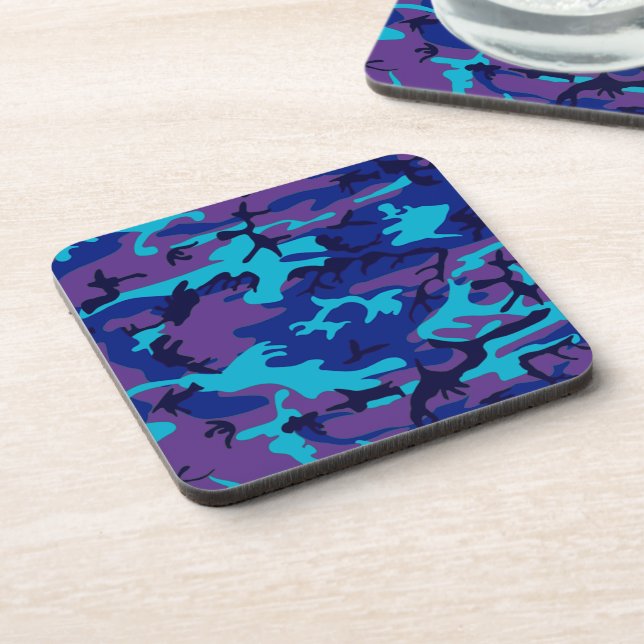 Dessous-de-verre Camouflage bleu foncé et violet Motif Carré (Côté gauche)