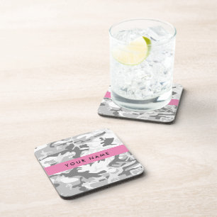 Dessous-de-verre Camouflage gris neige d'hiver Votre nom Personnali