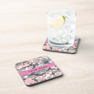Dessous-de-verre Camouflage rose et gris Votre nom Personnalisez