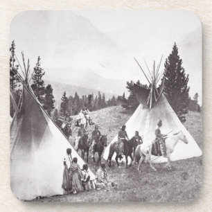 Dessous-de-verre Camp de Teepee de Natif américain, Montana, c.1900