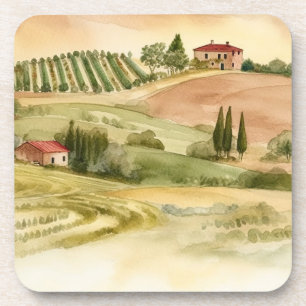 Dessous-de-verre Campagne italienne paysagère Italie aquarelle