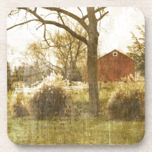 Dessous-de-verre Campagne primitive Arbre Ferme Cabine rouge dans l