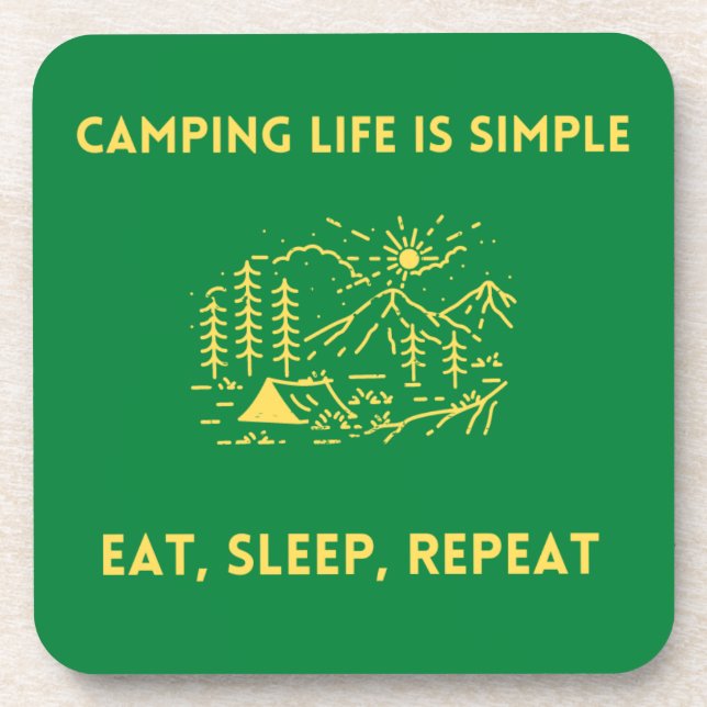 Dessous-de-verre Camping La vie est simple, Manger, Dormir, Répéter (Devant)