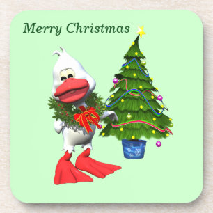 Dessous-de-verre Canard de Noël blanc mignon portant une couronne