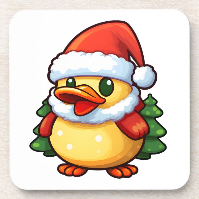 Dessous-de-verre Canard de Noël mignon dans chapeau de Santa (Devant)