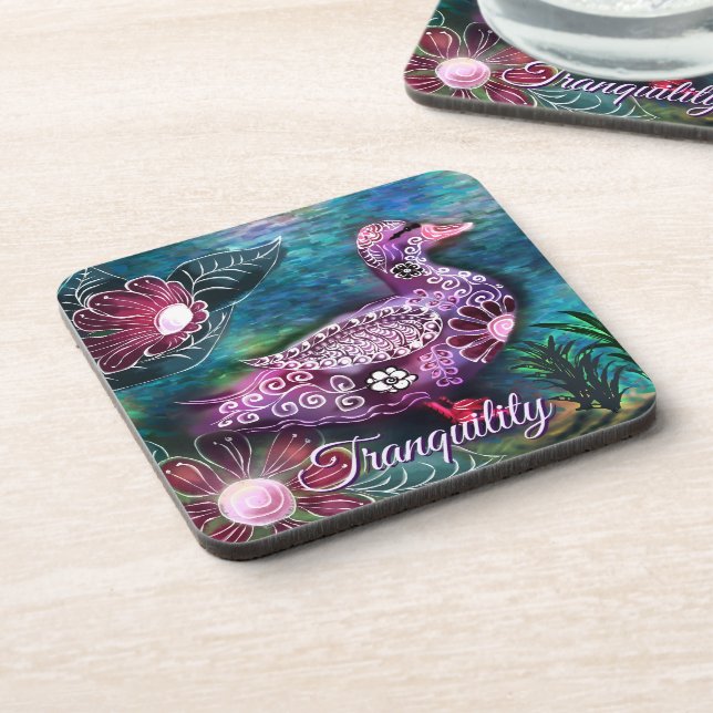 Dessous-de-verre Canard Floral Fantaisiste Violet Turquoise Personn (Côté gauche)
