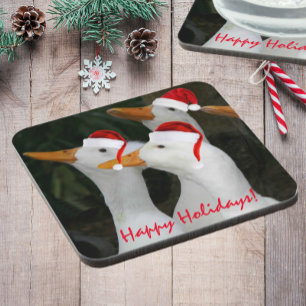 Dessous-de-verre Canards blancs portant des chapeaux rouges de Père