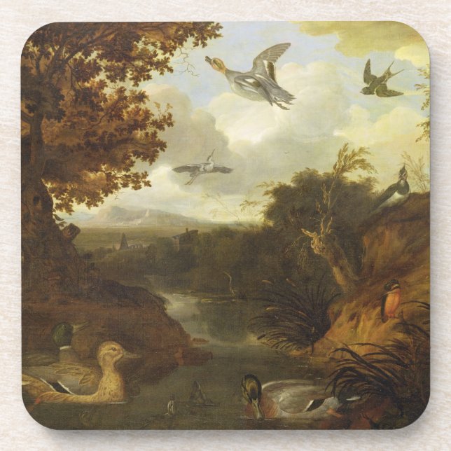 Dessous-de-verre Canards et d'autres oiseaux au sujet d'un courant (Devant)