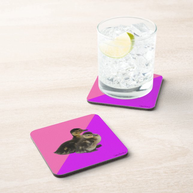 Dessous-de-verre Canetons sur framboise rose et sorbet violet (Côté Droit)