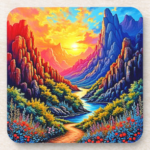 Dessous-de-verre Canyon de la rivière au coucher du soleil Art
