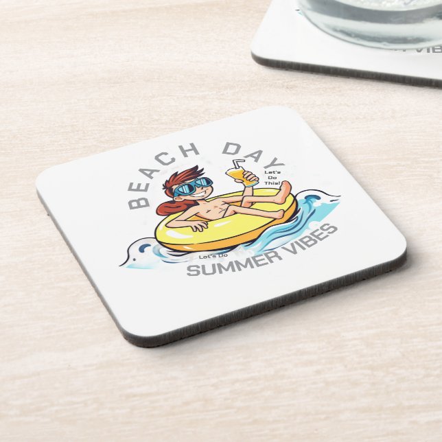 Dessous-de-verre Caractère de dessin de jour de plage sur anneau go (Côté gauche)