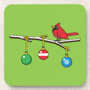 Dessous-de-verre Cardinal Rouge à Noël Branche nu