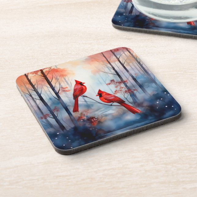 Dessous-de-verre Cardinaux rouges dans une forêt brumeuse (Côté gauche)
