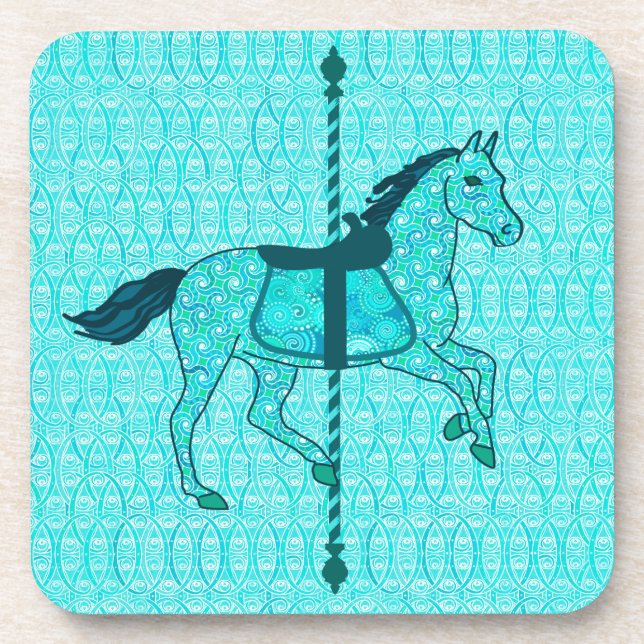 Dessous-de-verre Carousel Horse - Turquoise et Aqua (Devant)
