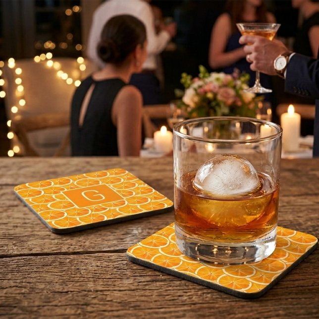Dessous de verre carré à monogramme et agrumes ora (Créateur téléchargé)