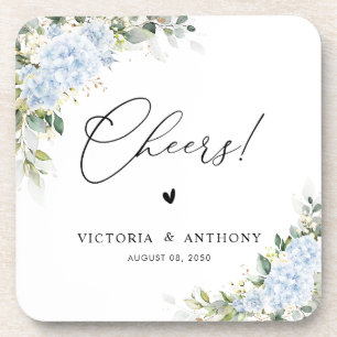 Dessous-de-verre Carré de Fleurs de Mariage aux Hortensias Bleus