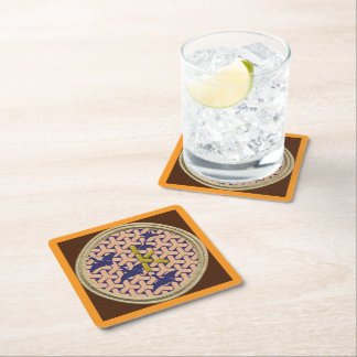 DESSOUS-DE-VERRE CARRÉ EN PAPIER 和柄イニシャル [K]　組亀甲と雁金