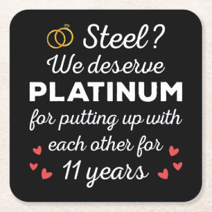 Dessous-de-verre Carré En Papier 11e anniversaire Mariage I - Steel Funny Couple
