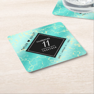 Dessous-de-verre Carré En Papier 11ème anniversaire de Mariage turquoise