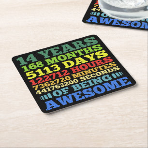 Dessous-de-verre Carré En Papier 14e anniversaire 14 ans Vintage 168 mois
