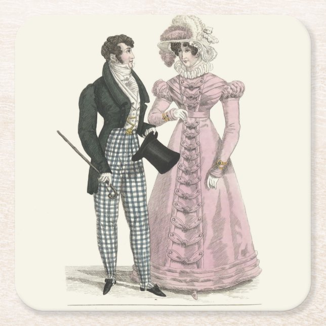 Dessous-de-verre Carré En Papier 1823 Antique mariage homme femme mode (Devant)