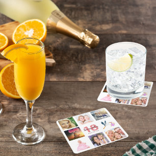 Dessous-de-verre Carré En Papier 18e anniversaire fête blanc nom photo collage