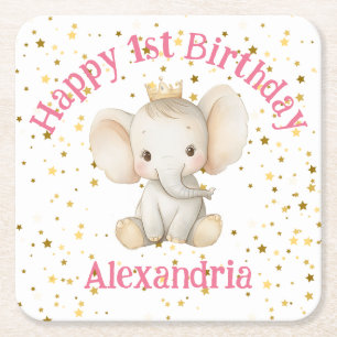 Dessous-de-verre Carré En Papier 1er anniversaire de bébé éléphant princesse person