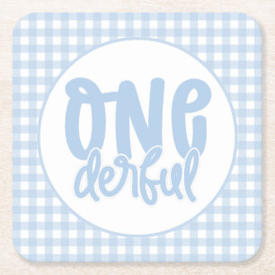 Dessous-de-verre Carré En Papier 1er anniversaire fête mignonne Pastel Blue Onederf