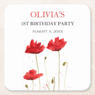 Dessous-de-verre Carré En Papier 1er Anniversaire Fête Poppies Bébé Fille