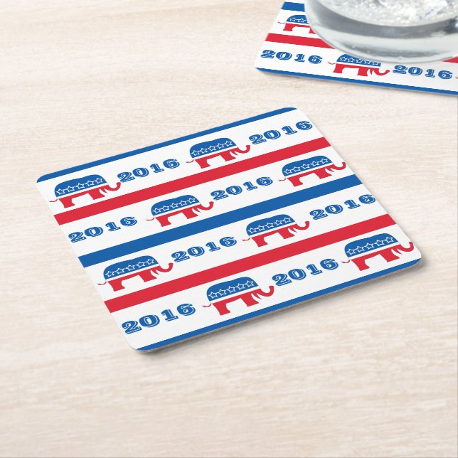 Dessous-de-verre Carré En Papier 2016 rayures républicaines patriotiques d'éléphant (Incliné)