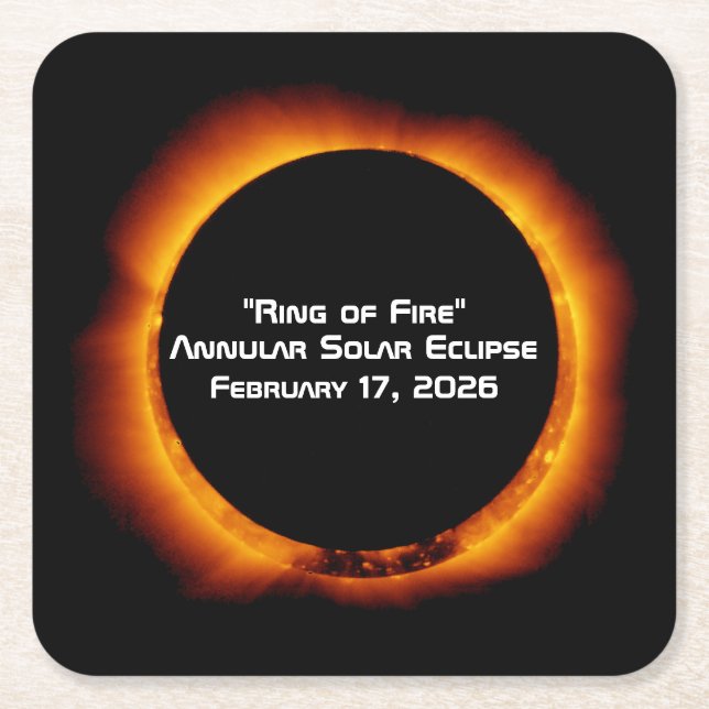 Dessous-de-verre Carré En Papier 2026 Annular Ring of Fire Solar Eclipse (Devant)