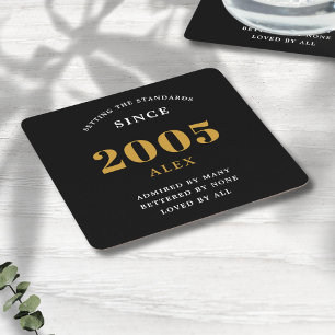 Dessous-de-verre Carré En Papier 20e anniversaire Nom 2005 Black Gold Elegant Chic