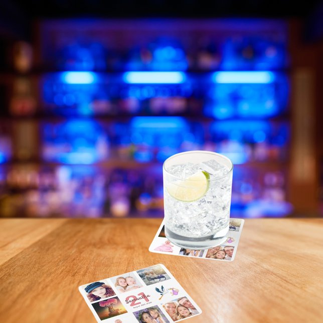 Dessous-de-verre Carré En Papier 21e anniversaire fête photo collage (Créateur téléchargé)