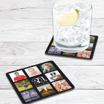 Dessous-de-verre Carré En Papier 21e anniversaire fête photo collage mec noir<br><div class="desc">Un dessous de verre pour une fête de 21ème anniversaire pour un type,  célébrant sa vie avec un collage de 8 de vos photos. Modèles pour l'âge de 21 ans et une date. Date de naissance ou date de la fête. Lettres de couleur blanche. Arrière - plan noir.</div>
