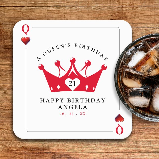 Dessous-de-verre Carré En Papier 21e anniversaire Queen of Hearts Casino Poker Card (21st Birthday Queen of Hearts Casino Poker Card Square Paper Coaster
)