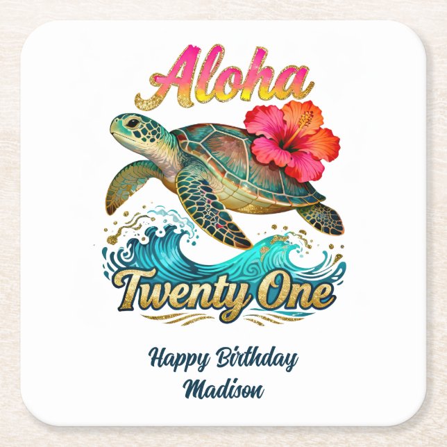 Dessous-de-verre Carré En Papier  21st Birthday Personalized Tropical Ocean Theme (Devant)