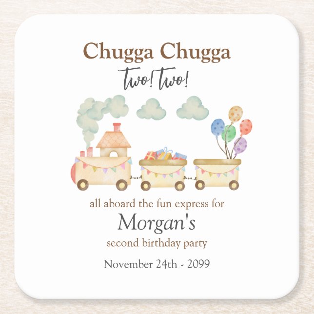 Dessous-de-verre Carré En Papier 2e anniversaire aquarelle Brown train Express amus (Devant)