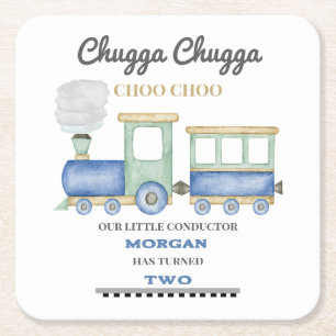 Dessous-de-verre Carré En Papier 2e anniversaire garçon Train bleu Chugga Choo