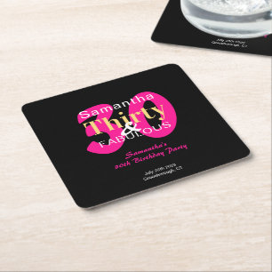 Dessous-de-verre Carré En Papier 30e anniversaire 30 et Fabulous Hot Pink Black Par