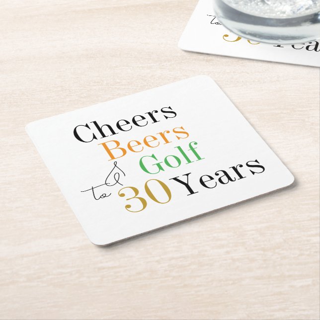 Dessous-de-verre Carré En Papier 30e anniversaire Cheers and Beers Golf Party (Incliné)