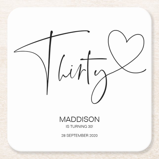 Dessous-de-verre Carré En Papier 30ème Célébration de fête d'anniversaire (Devant)