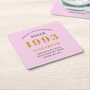 Dessous-de-verre Carré En Papier 30th Birthday Born 1993 Ajouter Nom Rose Grey