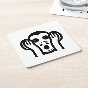 Dessous-de-verre Carré En Papier 3 Singes Sages Kikazaru 聞 か ざ る N'Écouter AUCUN Em