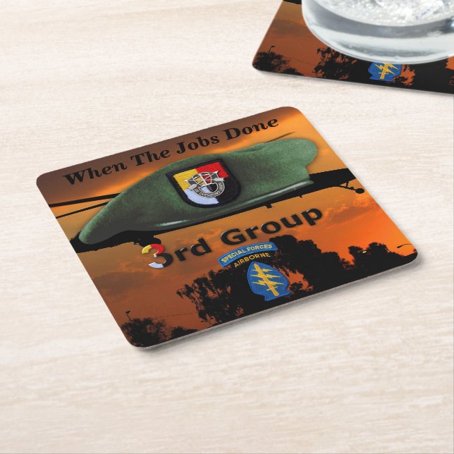 Dessous-de-verre Carré En Papier 3e Groupe des forces spéciales SF SFG Green Berets (Incliné)