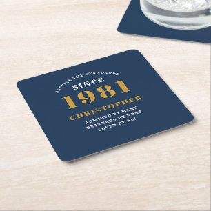 Dessous-de-verre Carré En Papier 40e Anniversaire 1981 Or Bleu pour lui Personnalis